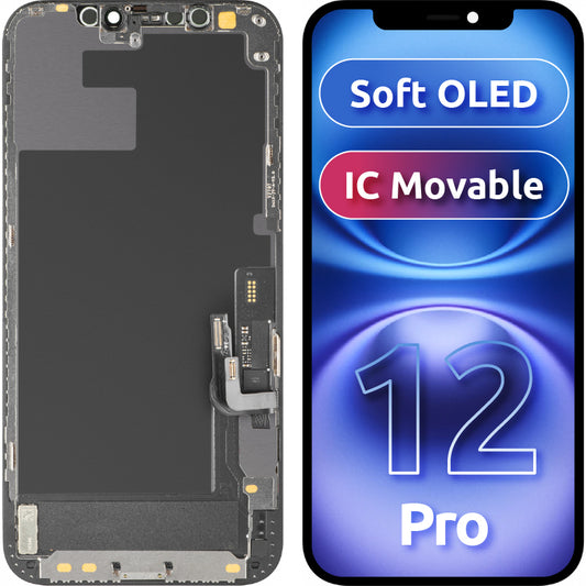 MP Touchscreen Display compatible with Apple iPhone 12 / 12 Pro, with Frame, Soft OLED IC Movable FHD Version, Black