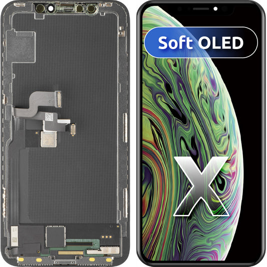 MP Touchscreen Display compatible with Apple iPhone X, with Frame, Soft OLED FHD Version, Black