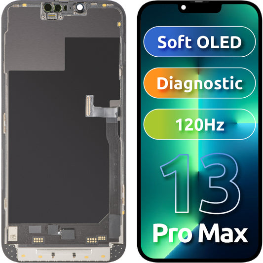 Zaslon s tehnologijo na dotik MP, združljiv z Apple iPhone 13 Pro Max, z okvirjem, različica Soft OLED 120Hz FHD Diagnostic, črna