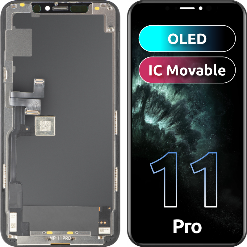 MP zaslon na dotik, združljiv z Apple iPhone 11 Pro, z okvirjem, OLED FHD IC Movable različica, črna
