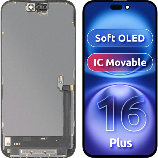 Zaslon na dotik MP, združljiv z Apple iPhone 16 Plus, z okvirjem, različica Soft OLED IC Movable FHD, črn