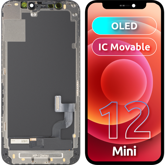 MP zaslon na dotik, združljiv z Apple iPhone 12 mini, z okvirjem, OLED FHD IC Movable različica, črna