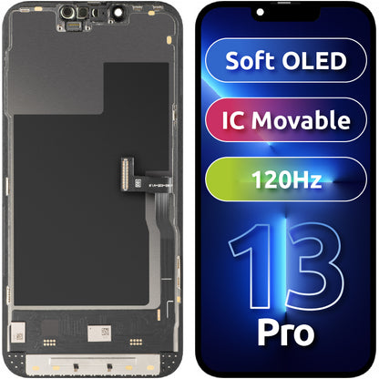 Zaslon s tehnologijo na dotik MP, združljiv z Apple iPhone 13 Pro, z okvirjem, različica Soft OLED IC Movable 120Hz FHD, črna