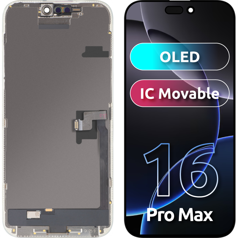 Zaslon na dotik MP, združljiv z Apple iPhone 16 Pro Max, z okvirjem, različica OLED FHD IC Movable, črn