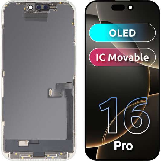 Zaslon s tehnologijo na dotik MP, združljiv z Apple iPhone 16 Pro, z okvirjem, različica OLED FHD IC Movable, črn