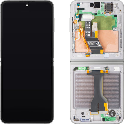 Zaslon s tehnologijo na dotik Samsung Galaxy Z Flip6 F741, z okvirjem, pod notranjim delom, srebrn (Silver Shadow), servisni paket GH82-35013A