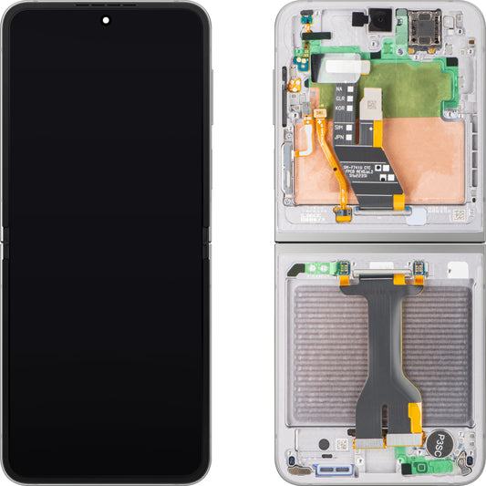 Zaslon s tehnologijo na dotik Samsung Galaxy Z Flip6 F741, z okvirjem, pod notranjim delom, srebrn (Silver Shadow), servisni paket GH82-35013A