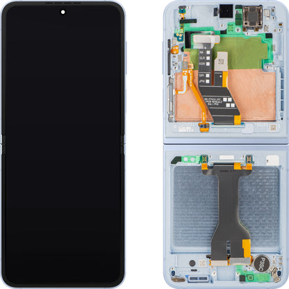 Zaslon s Touchscreenom Samsung Galaxy Z Flip6 F741, z okvirjem, Sub Inner, modra, Service Pack GH82-35014C