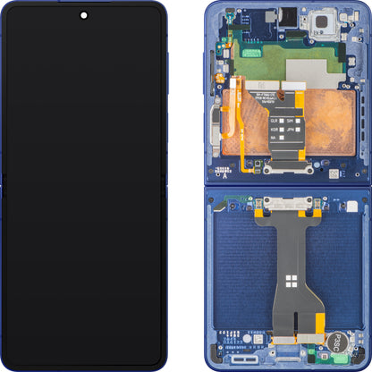 Zaslon s tehnologijo na dotik Samsung Galaxy Z Flip7 F766, z okvirjem, pod notranjim delom, modra (Blue Shadow), servisni paket GH82-37581A