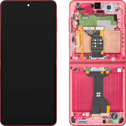 Zaslon na dotik Samsung Galaxy Z Flip7 F766, z okvirjem, pod notranjim delom, koralno (koralno rdeča), servisni paket GH82-37581D