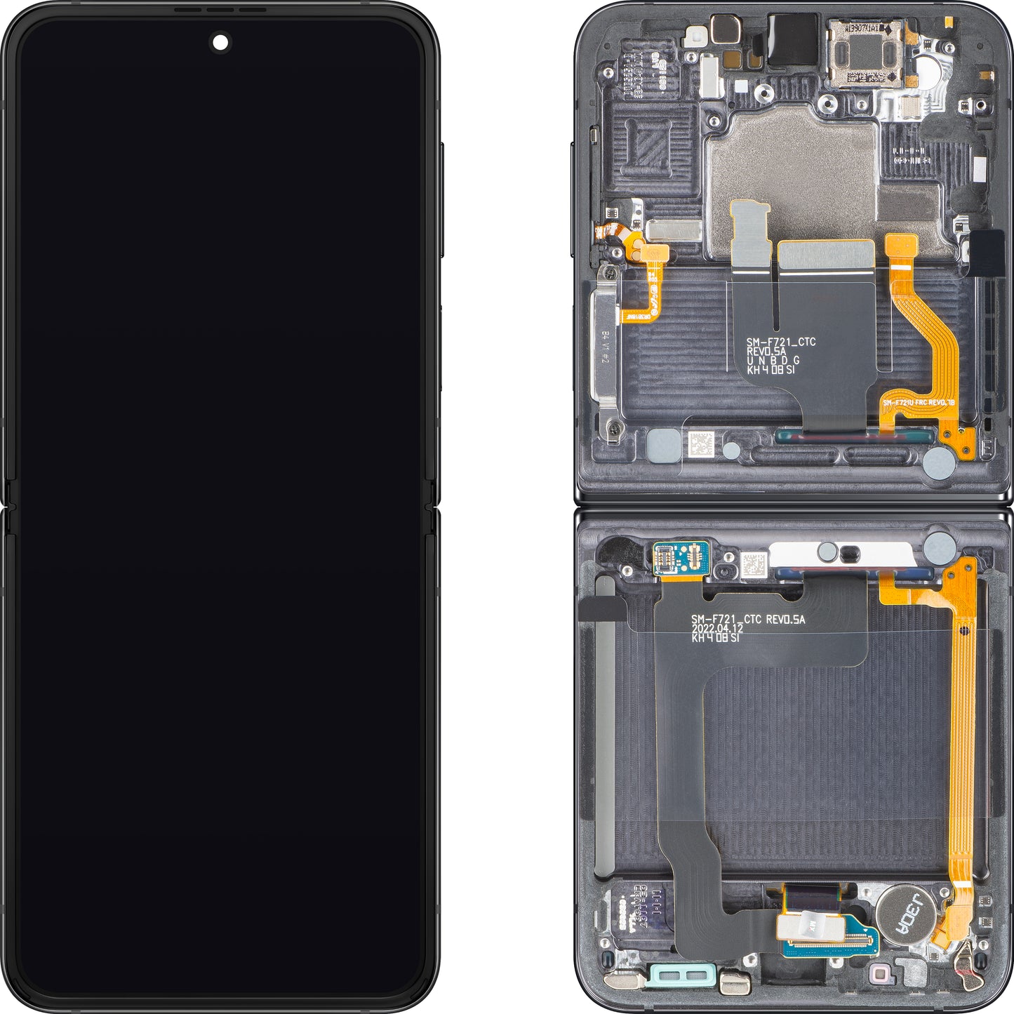 Zaslon na dotik Samsung Galaxy Z Flip4 F721, z okvirjem, pod notranjim delom, siv (Graphite), servisni paket GH82-30238A