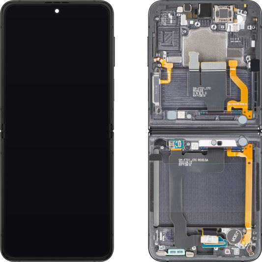 Zaslon na dotik Samsung Galaxy Z Flip4 F721, z okvirjem, pod notranjim delom, siv (Graphite), servisni paket GH82-30238A