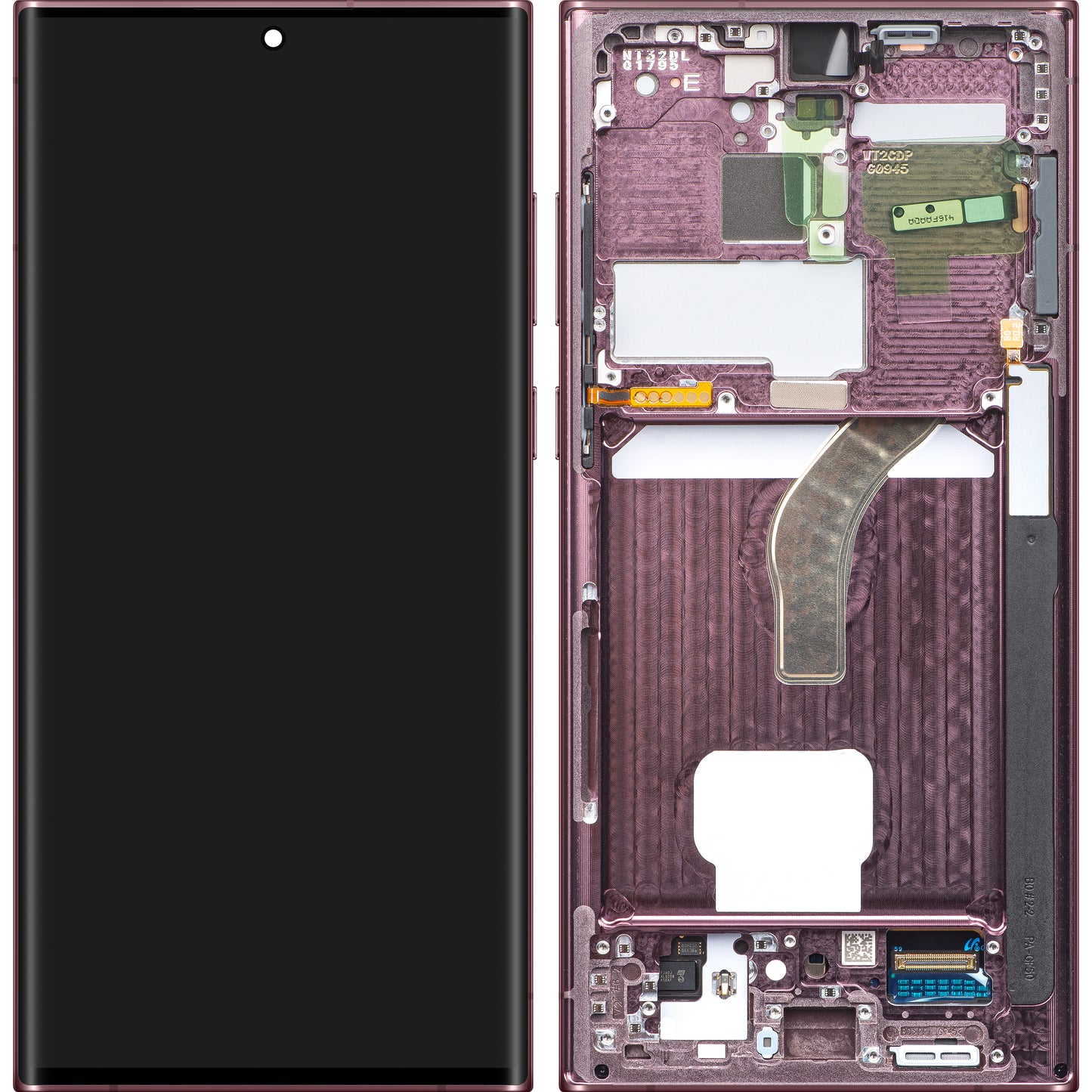 Zaslon na dotik Samsung Galaxy S22 Ultra 5G S908, z okvirjem, vinsko rdeč, zamenjava GH82-27488B