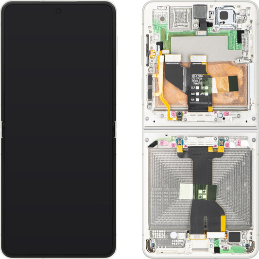 Zaslon s touchscreenom Samsung Galaxy Z Flip8 F776, z okvirjem, pod notranjim delom, bel (krem), servisni paket GH82-39754B