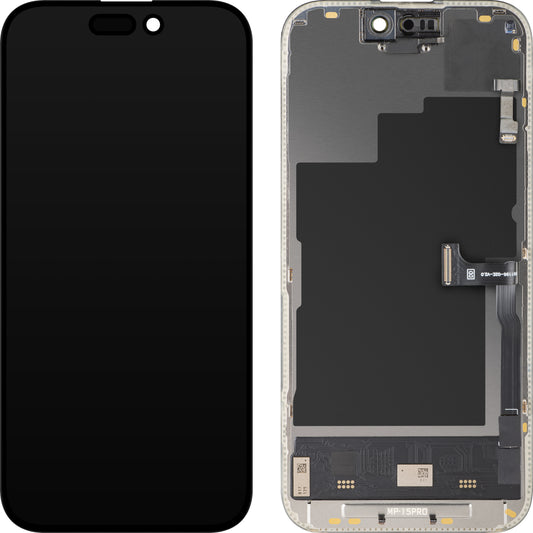 Zaslon na dotik in senzor bližine MP, združljiv z Apple iPhone 15 Pro, z okvirjem, različica programske opreme OLED FHD 120Hz Diagnostic, črna