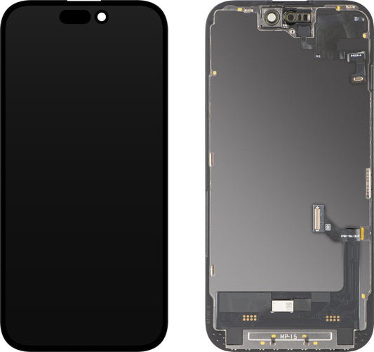 Zaslon na dotik z bližinskim senzorjem MP, združljiv z Apple iPhone 15, z okvirjem, različica programske opreme OLED FHD diagnostična, črna