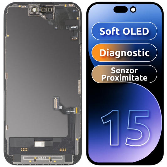 Zaslon na dotik z bližinskim senzorjem MP, združljiv z Apple iPhone 15, z okvirjem, različica programske opreme OLED FHD diagnostična, črna