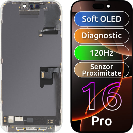 Zaslon na dotik in senzor bližine svetlobe MP, združljiv z Apple iPhone 16 Pro, z okvirjem, programska različica OLED FHD 120Hz diagnostična, črna