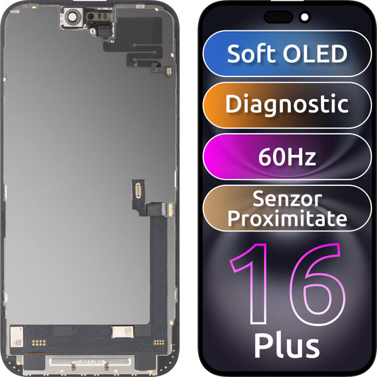 Zaslon na dotik z bližinskim senzorjem MP, združljiv z Apple iPhone 16 Plus, z okvirjem, različica programske opreme OLED FHD diagnostična, črna