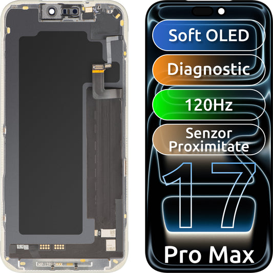 Zaslon na dotik z bližinskim svetlobnim senzorjem MP, združljiv z Apple iPhone 17 Pro Max, z okvirjem, programska različica OLED FHD 120Hz diagnostična, črna