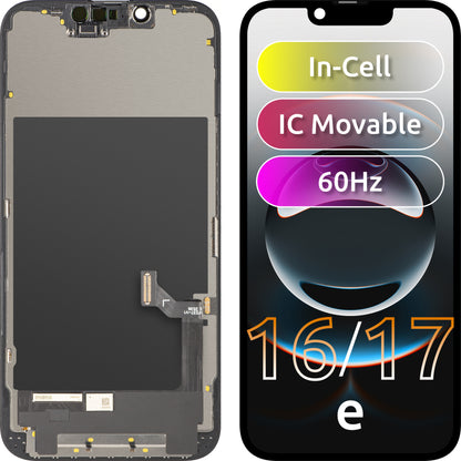 ZY Touchscreen Display for Apple iPhone 17e / 16e, with Frame, Movable In-Cell IC LCD Version, Black