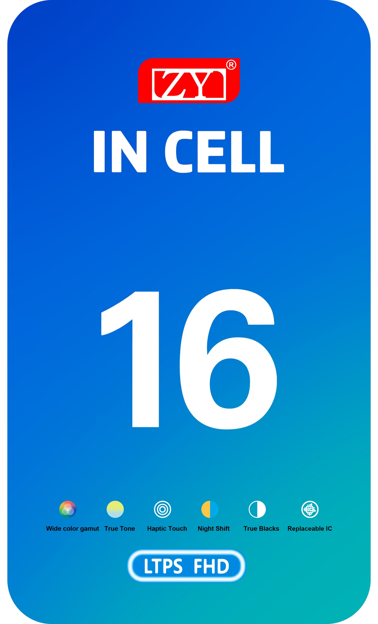 Zaslon na dotik ZY za Apple iPhone 16, z okvirjem, LCD In-Cell različica, črn