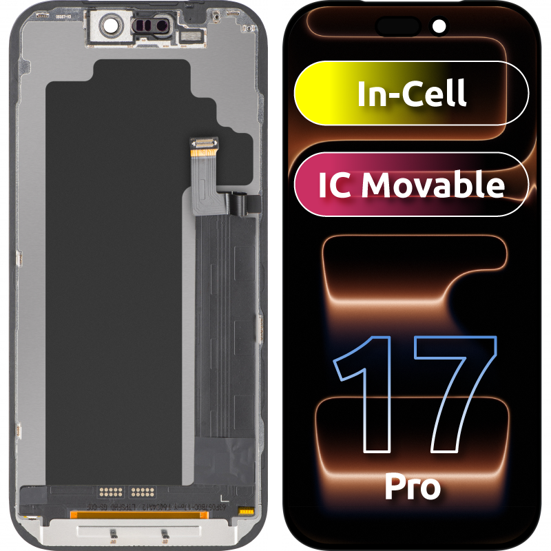 Zaslon na dotik ZY za Apple iPhone 17 Pro, z okvirjem, LCD različica In-Cell IC Movable, črn
