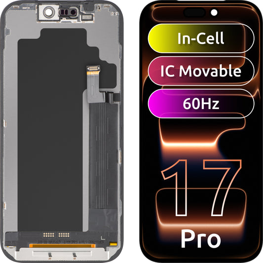 Zaslon na dotik ZY za Apple iPhone 17 Pro, z okvirjem, LCD različica In-Cell IC Movable, črn