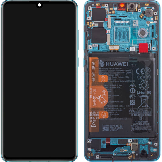 Zaslon na dotik Huawei P30 z okvirjem in baterijo, modra (Aurora Blue), servisni paket 02354HRH