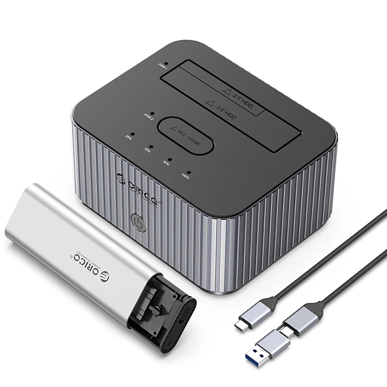Docking Station Orico IT28E-C za HDD / SSD SATA 2,5-palčni / 3,5-palčni - SSD SATA M.2 NVMe, Siva