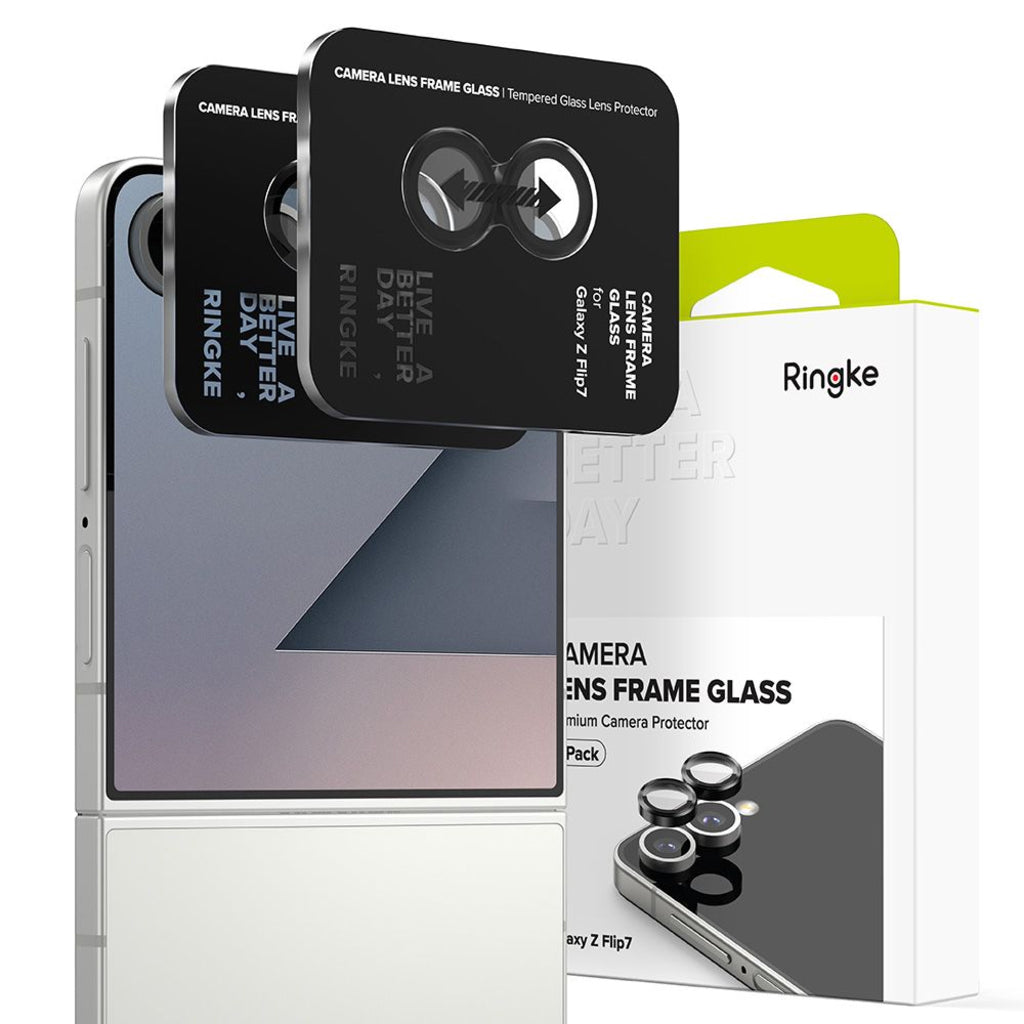 Zaščitna folija za zadnjo kamero Ringke za Samsung Galaxy Z Flip7 F766, Kaljeno steklo, Set 2 kosa, Črna