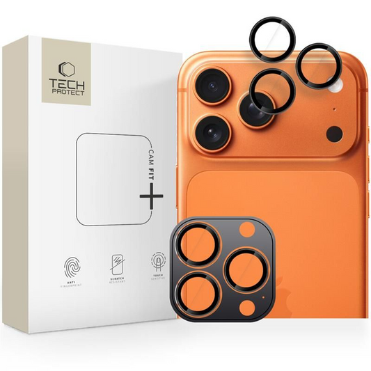 Zaščitna folija za zadnjo kamero Tech-Protect CamRing Fit+ za Apple iPhone 17 Pro Max / 17 Pro / 16 Pro Max, Kaljeno steklo, Oranžna