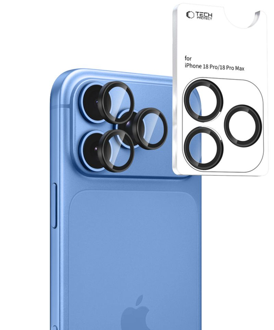 Zaščitna folija za zadnjo kamero Tech-Protect CamRing Fit+ za Apple iPhone 18 Pro / 18 Pro Max, kaljeno steklo, črna