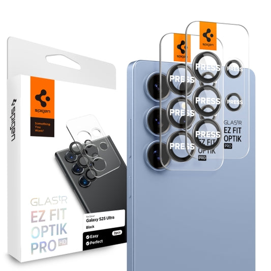 Zaščitna folija za zadnjo kamero Spigen GlastR EZ FIT Optik Pro HD za Samsung Galaxy S25 Ultra S938, Kaljeno steklo, Set 2 kosa, Črna