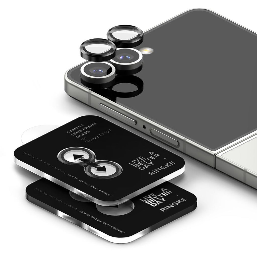 Zaščitna folija za zadnjo kamero Ringke za Samsung Galaxy Z Flip7 F766, Kaljeno steklo, Set 2 kosa, Črna