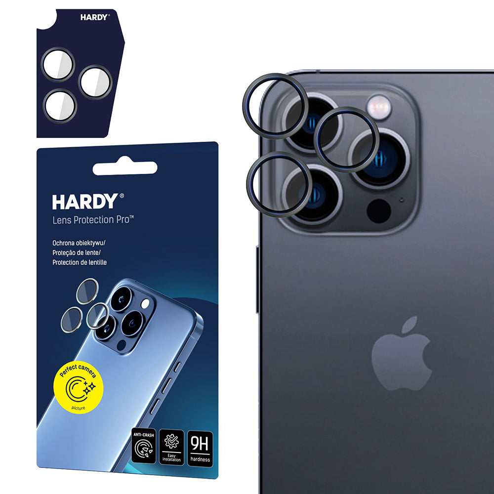 Zaščitna folija za zadnjo kamero 3MK Hardy Protection Pro za Apple iPhone 16 Pro Max / 16 Pro, kaljeno steklo, črna