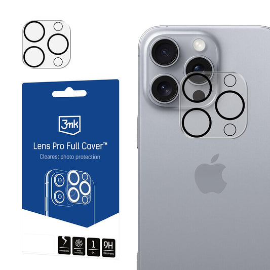 Zaščitna folija za zadnjo kamero 3MK Pro Full Cover za Apple iPhone 16 Pro Max / 16 Pro, kaljeno steklo, črna
