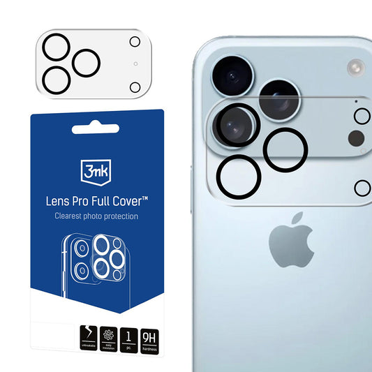 Zaščitna folija za zadnjo kamero 3MK Pro Full Cover za Apple iPhone 17 Pro Max, Kaljeno steklo, Črna