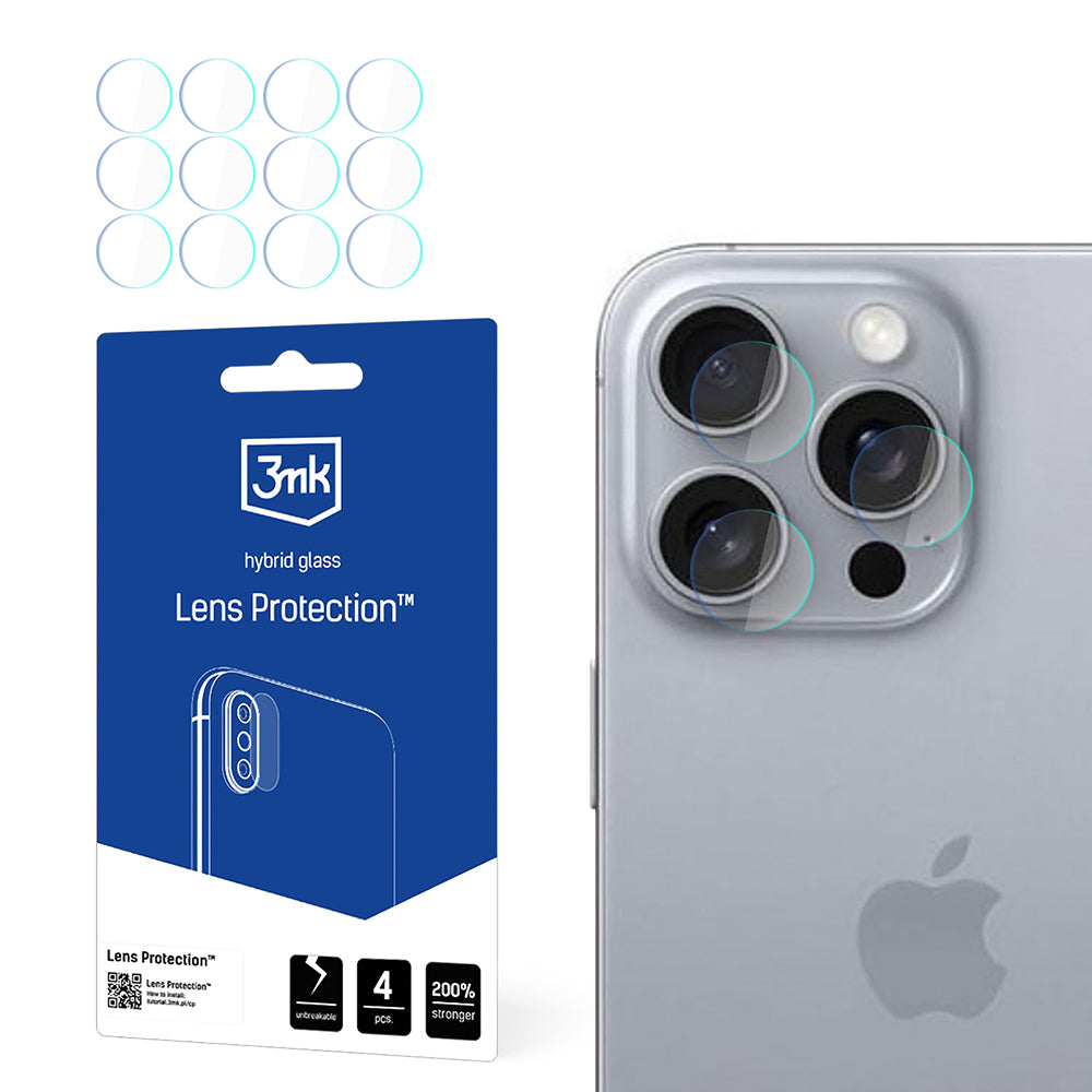 Zaščitna folija za zadnjo kamero 3MK Protection za Apple iPhone 16 Pro, fleksibilno steklo, komplet 4 kosi, prozorna