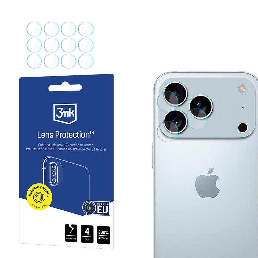 Zaščitna folija za zadnjo kamero 3MK Protection za Apple iPhone 17 Pro, Kaljeno steklo, Set 4 kosi, Prozorna