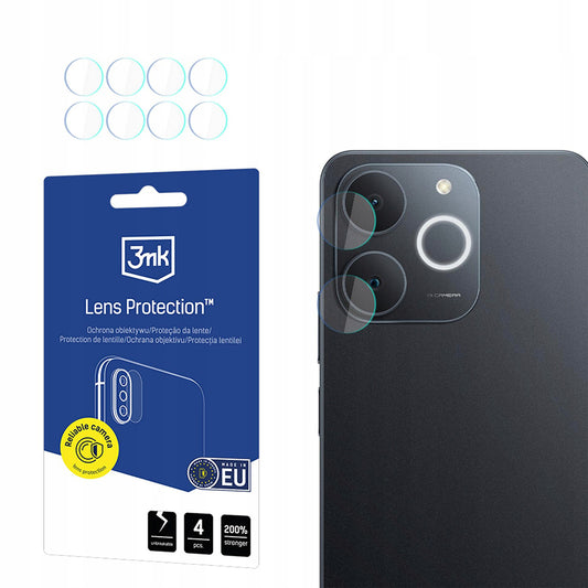 Zaščitna folija za zadnjo kamero 3MK Protection za Realme Note 70T, Kaljeno steklo, Set 4 kosi, Prozorna