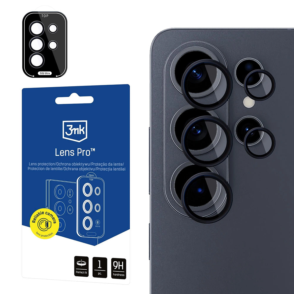 Zaščitna folija za zadnjo kamero 3MK Protection za Samsung Galaxy S26 Ultra S948, Kaljeno steklo, Črna