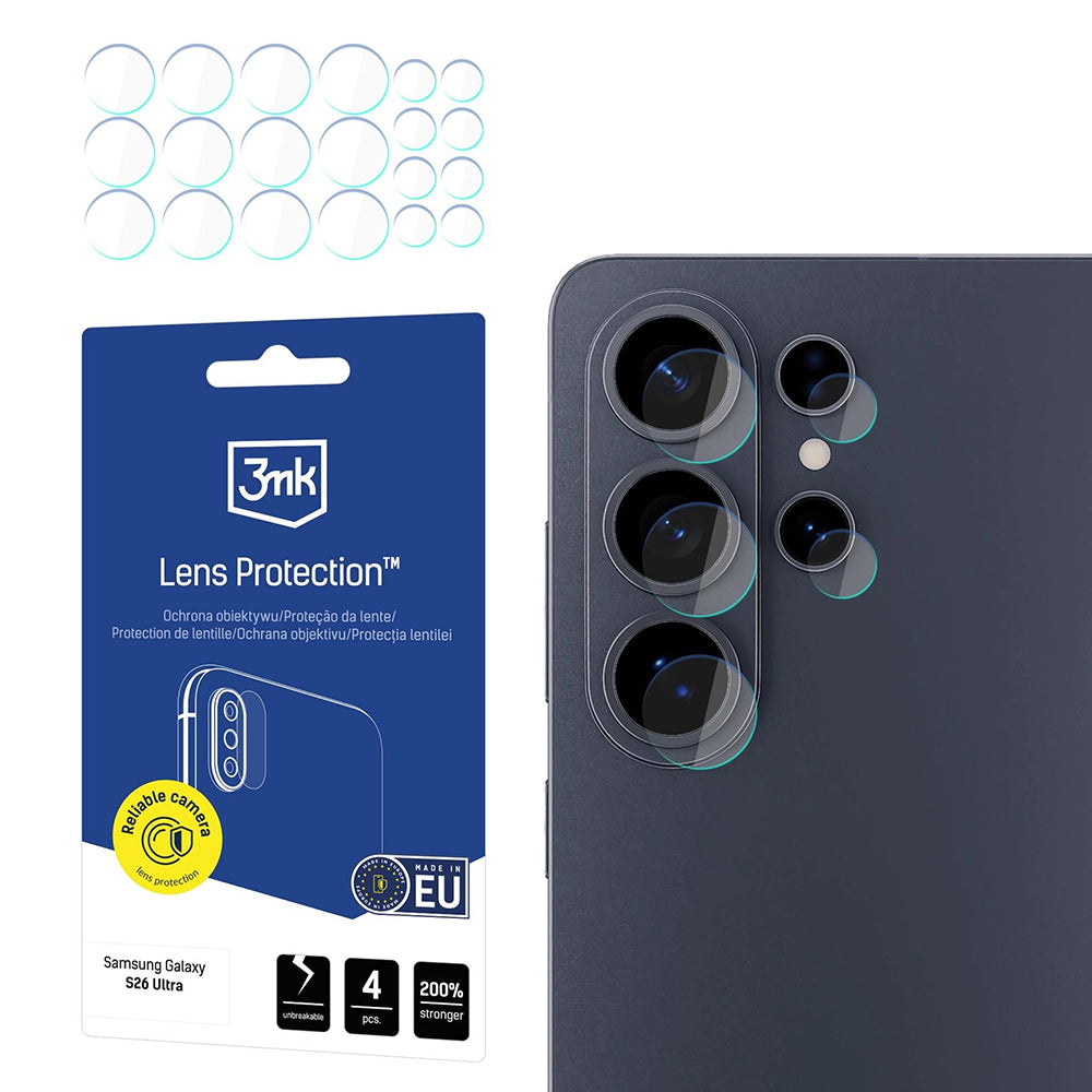 Zaščitna folija za zadnjo kamero 3MK Protection za Samsung Galaxy S26 Ultra S948, Kaljeno steklo, Set 4 kosi, Prozorna