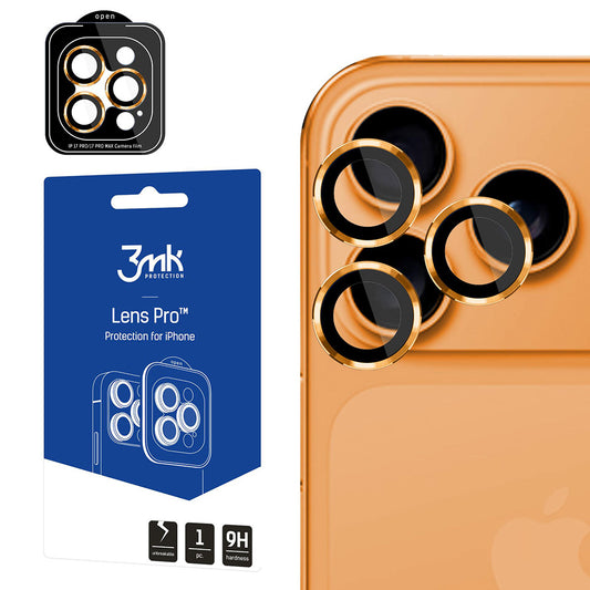 Zaščitna folija za zadnjo kamero 3MK Protection Pro za Apple iPhone 17 Pro Max / 17 Pro, Kaljeno steklo, Oranžna