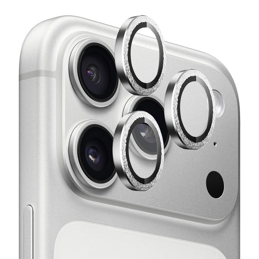 Zaščitna folija za zadnjo kamero Blueo Glitter Diamond Metal Frame za Apple iPhone 17 Pro Max / 17 Pro, Kaljeno steklo, Srebrna