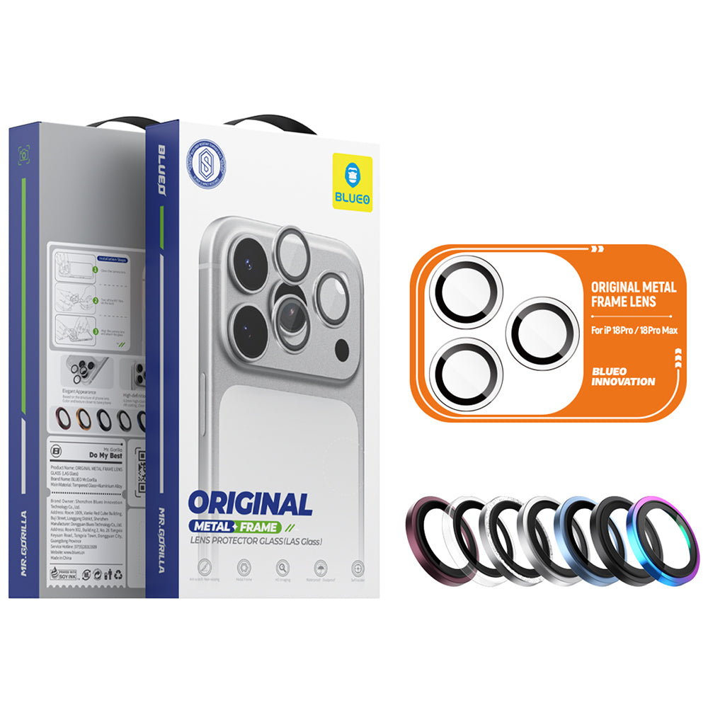 Zaščitna folija za zadnjo kamero Blueo Metal Frame za Apple iPhone 18 Pro / 18 Pro Max, kaljeno steklo, srebrna