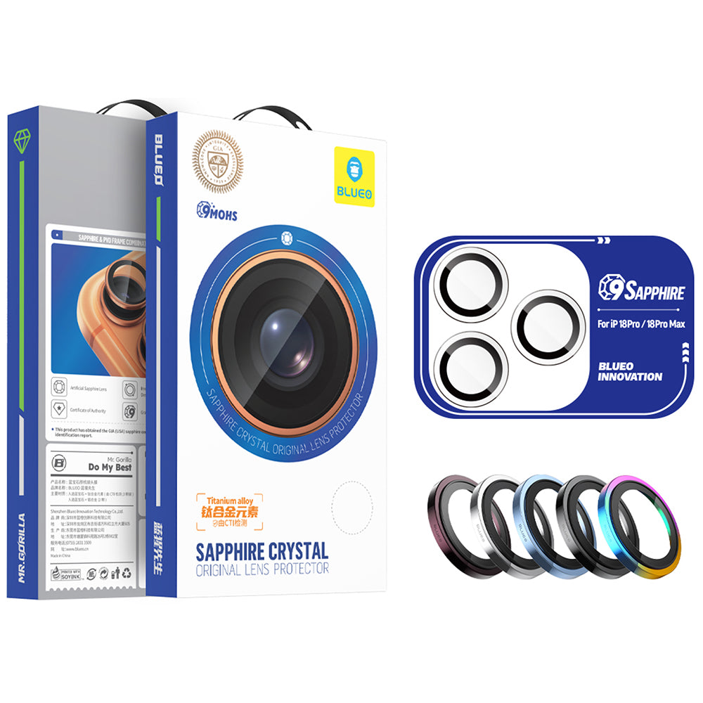 Zaščitna folija za zadnjo kamero Blueo Sapphire Crystal za Apple iPhone 18 Pro / 18 Pro Max, kaljeno steklo, modra
