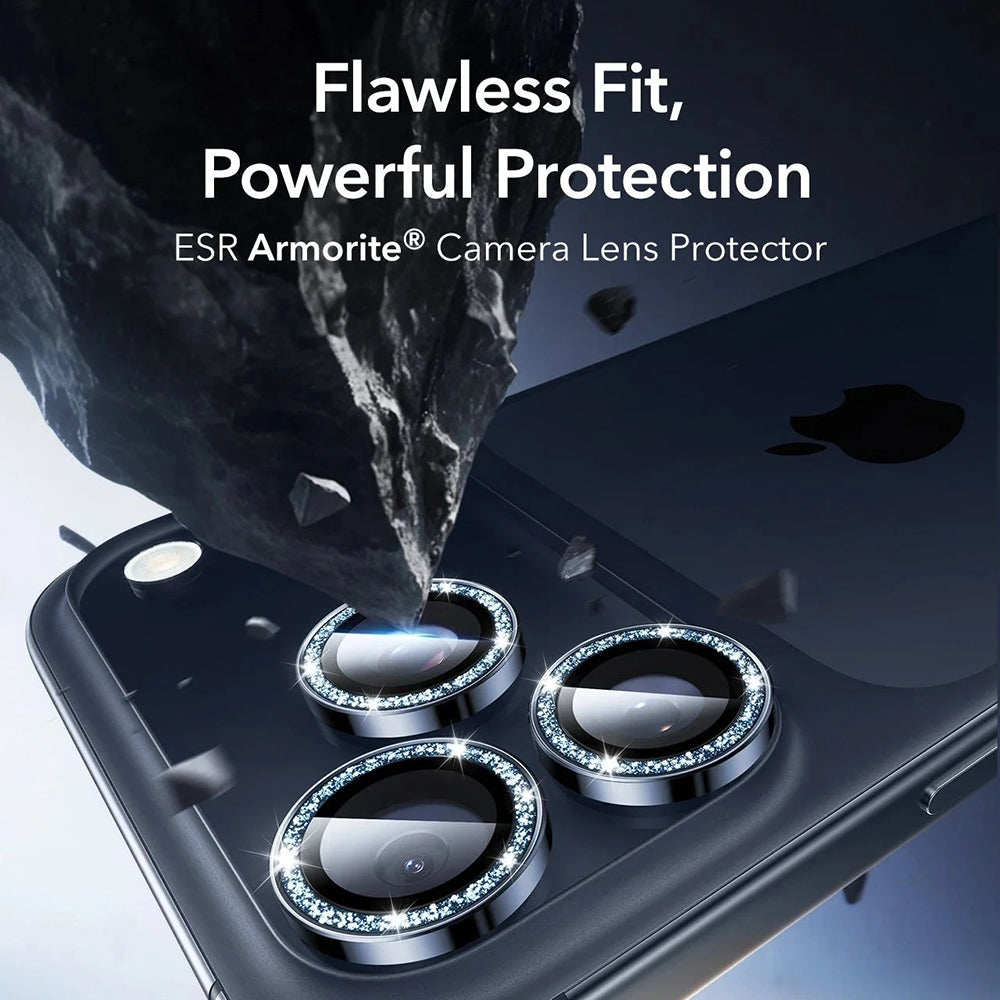 Zaščitna folija za zadnjo kamero ESR Glitter Diamond Armorite za Apple iPhone 17 Pro Max / 17 Pro, Kaljeno steklo, Polno lepljenje, Modra