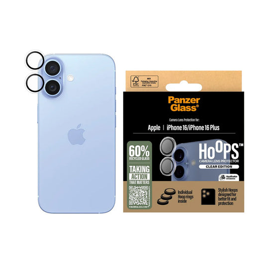 Zaščitna folija za zadnjo kamero PanzerGlass Hoops za Apple iPhone 16 Plus / 16, Kaljeno steklo, Prozorno