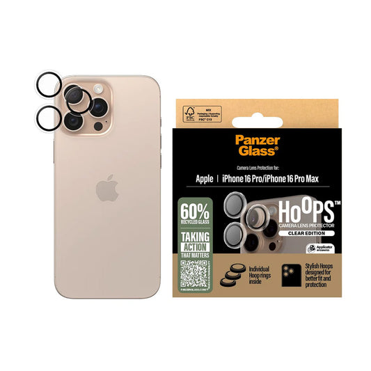 Zaščitna folija za zadnjo kamero PanzerGlass Hoops za Apple iPhone 16 Pro Max / 16 Pro, Kaljeno steklo, Prozorno
